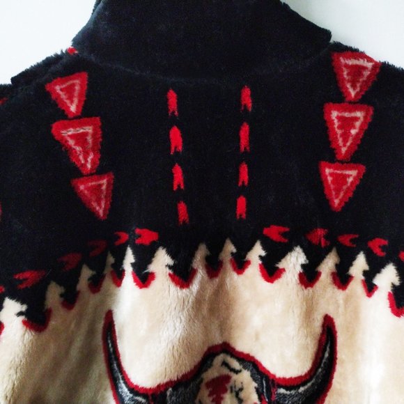 Sherpa Fleece Tribal Jacket Native American Faux Mouton Fur Zip Vintage Fleece - Picture 5 of 9